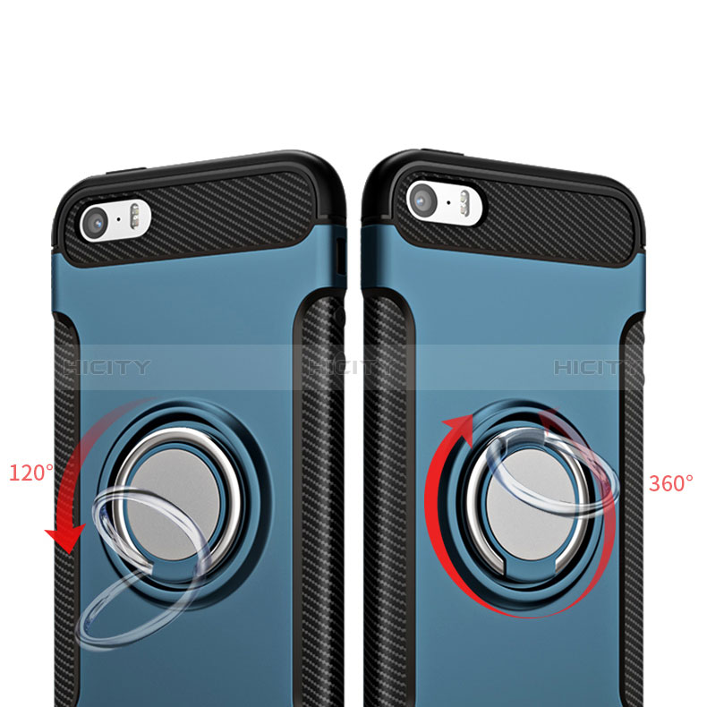 Custodia Silicone Opaca con Anello Supporto per Apple iPhone 5S Blu
