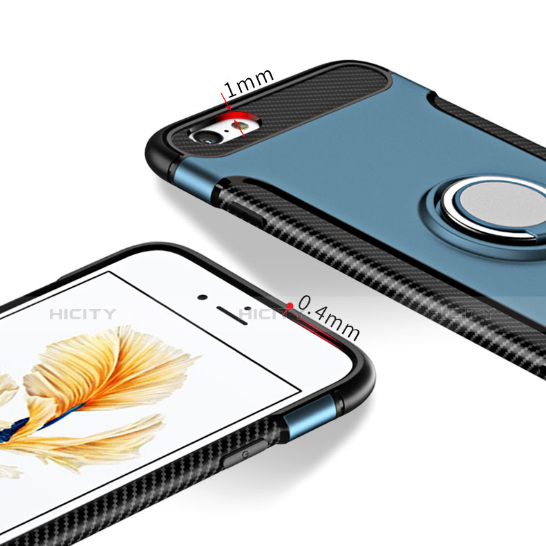 Custodia Silicone Opaca con Anello Supporto per Apple iPhone 6 Blu