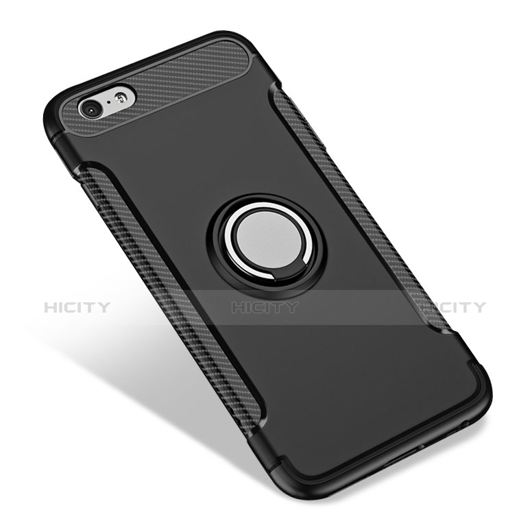 Custodia Silicone Opaca con Anello Supporto per Apple iPhone 6 Nero