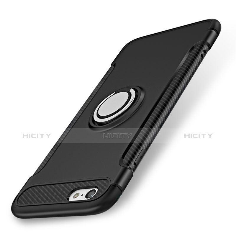 Custodia Silicone Opaca con Anello Supporto per Apple iPhone 6 Nero