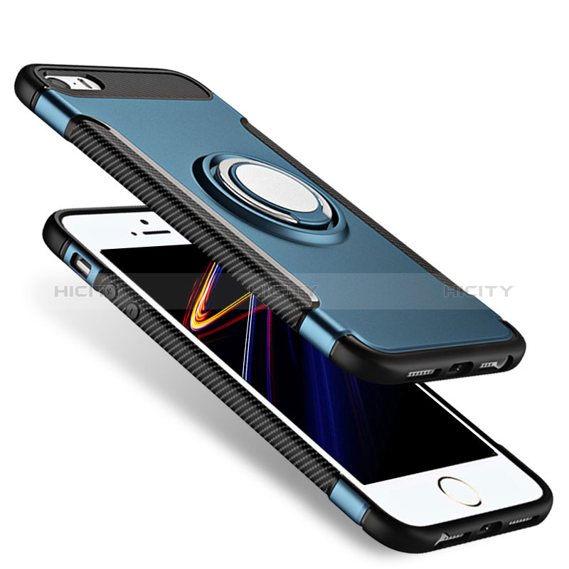 Custodia Silicone Opaca con Anello Supporto per Apple iPhone SE Blu