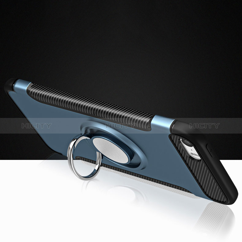 Custodia Silicone Opaca con Anello Supporto per Apple iPhone SE Blu