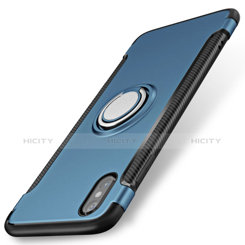 Custodia Silicone Opaca con Anello Supporto per Apple iPhone X Blu