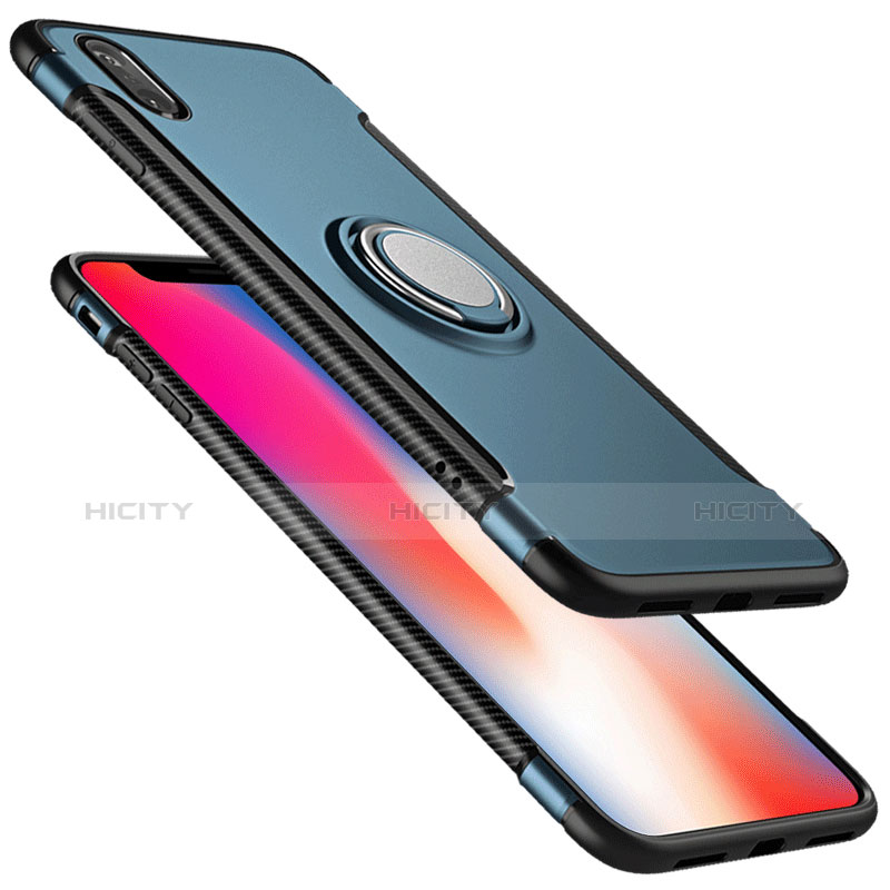 Custodia Silicone Opaca con Anello Supporto per Apple iPhone Xs Blu