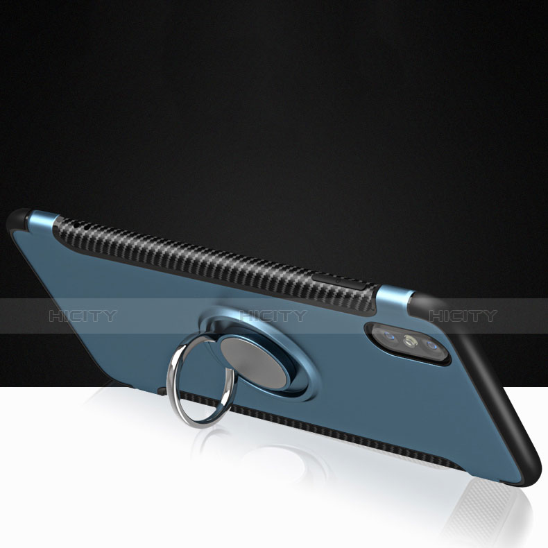 Custodia Silicone Opaca con Anello Supporto per Apple iPhone Xs Blu
