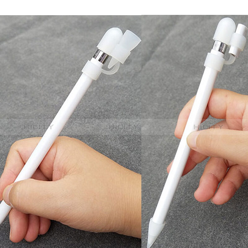 Custodia Silicone Protettivo Cappuccio Pennino Cover Cavo Holder Anti-perso P02 per Apple Pencil Bianco