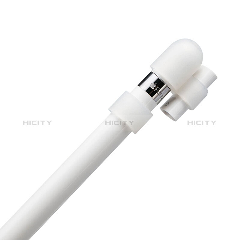 Custodia Silicone Protettivo Cappuccio Pennino Cover Cavo Holder Anti-perso P02 per Apple Pencil Bianco