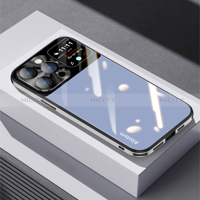 Custodia Silicone Specchio Laterale Cover AT1 per Apple iPhone 13 Pro Max Blu