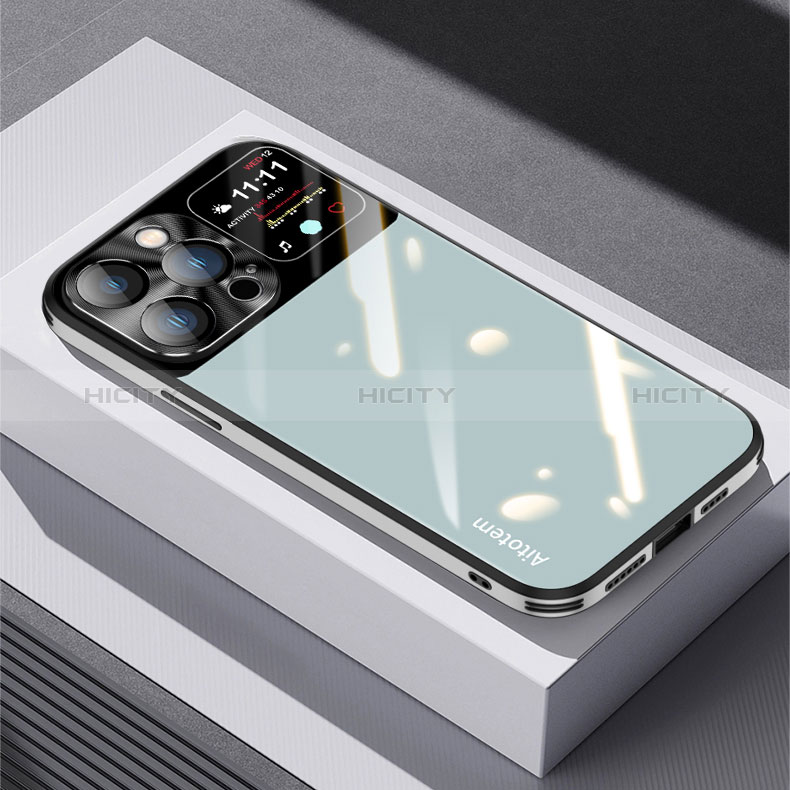 Custodia Silicone Specchio Laterale Cover AT1 per Apple iPhone 13 Pro Max Verde Pastello