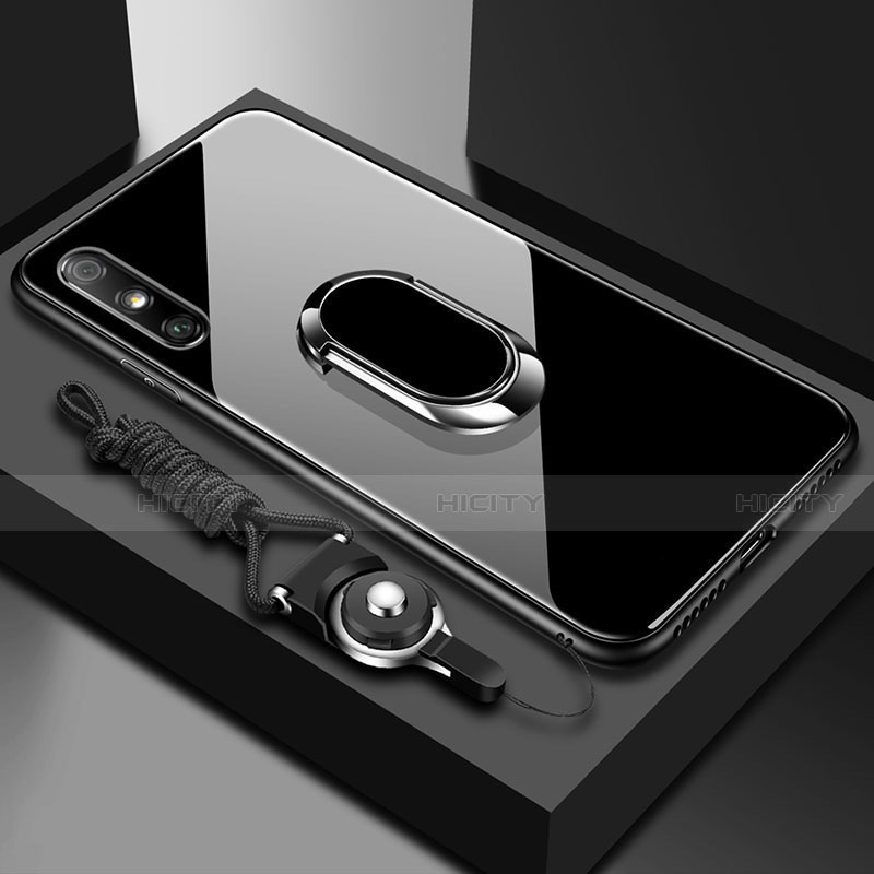 Custodia Silicone Specchio Laterale Cover con Anello Supporto per Huawei Enjoy 10e Nero