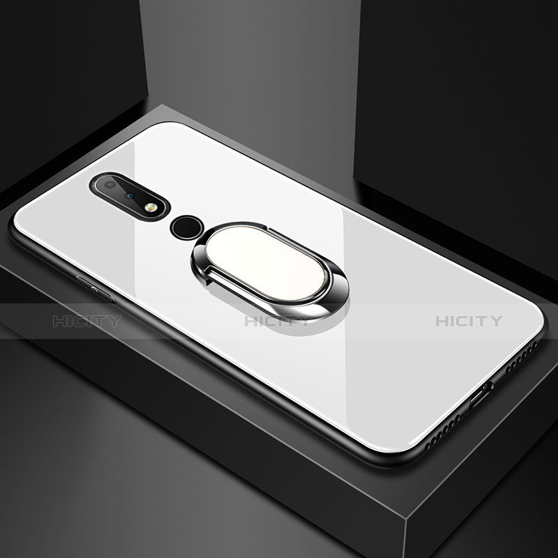 Custodia Silicone Specchio Laterale Cover con Anello Supporto per Nokia 6.1 Plus Bianco