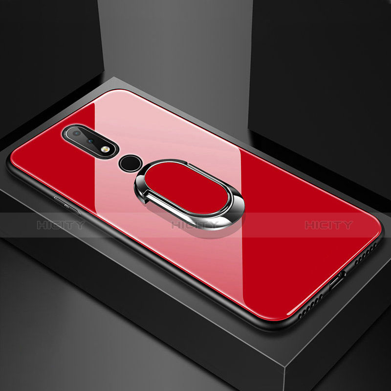 Custodia Silicone Specchio Laterale Cover con Anello Supporto per Nokia 6.1 Plus Rosso