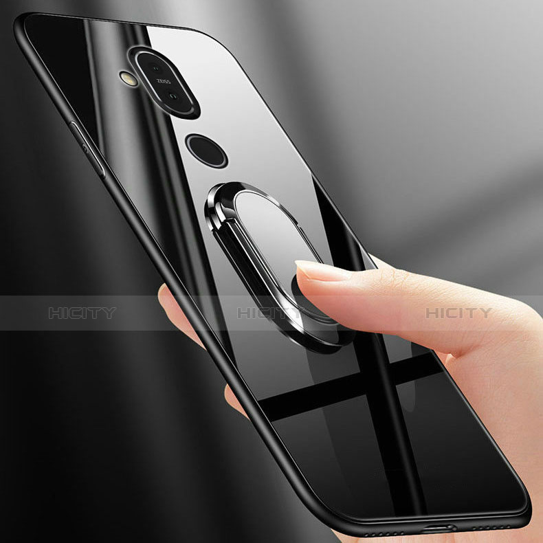 Custodia Silicone Specchio Laterale Cover con Anello Supporto per Nokia 7.1 Plus