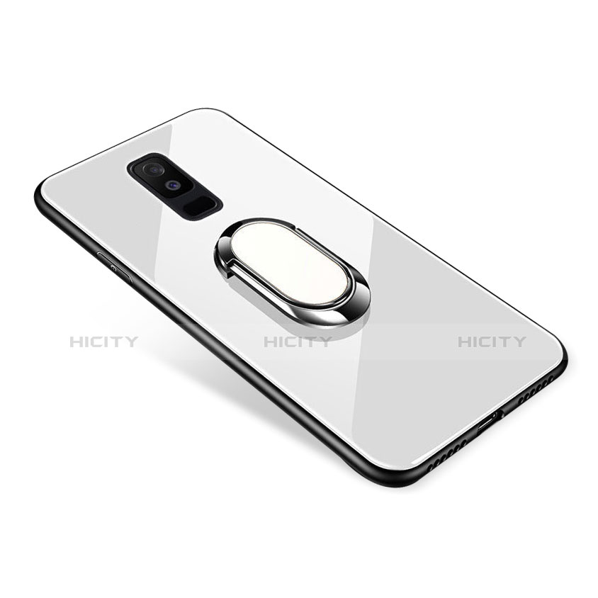 Custodia Silicone Specchio Laterale Cover con Anello Supporto per Samsung Galaxy A6 Plus (2018) Bianco