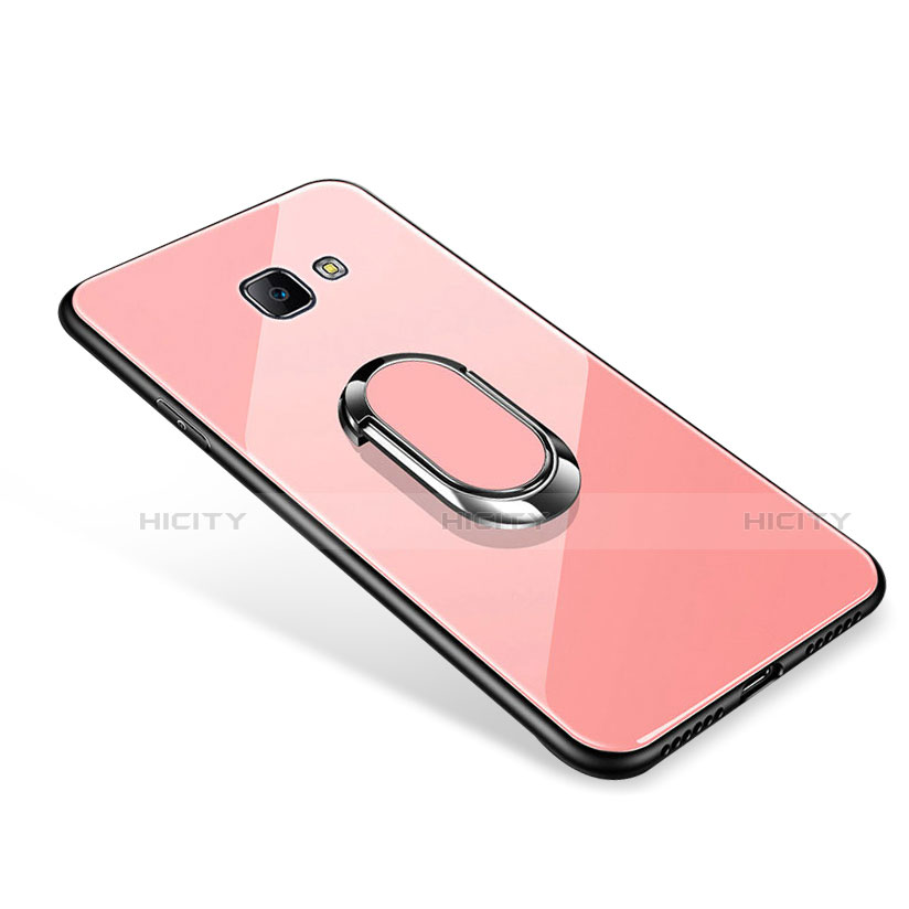 Custodia Silicone Specchio Laterale Cover con Anello Supporto per Samsung Galaxy J7 Prime Oro Rosa