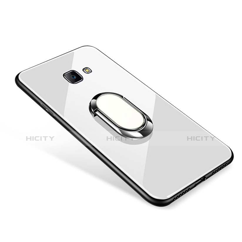Custodia Silicone Specchio Laterale Cover con Anello Supporto per Samsung Galaxy On7 (2016) G6100 Bianco