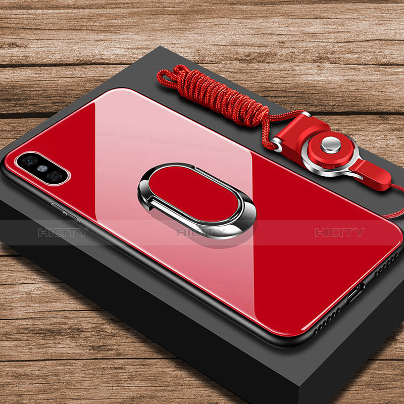 Custodia Silicone Specchio Laterale Cover con Anello Supporto per Xiaomi Mi 8 Explorer Rosso