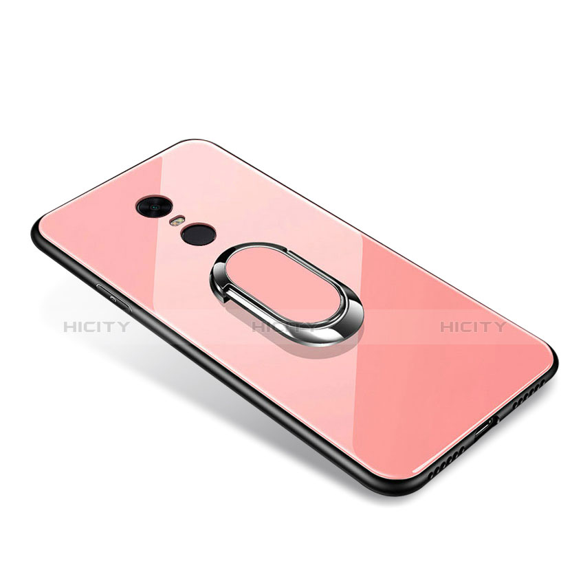 Custodia Silicone Specchio Laterale Cover con Anello Supporto per Xiaomi Redmi 5 Plus Oro Rosa