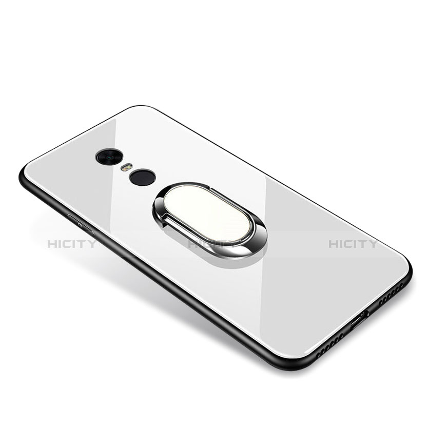 Custodia Silicone Specchio Laterale Cover con Anello Supporto per Xiaomi Redmi Note 5 Indian Version Bianco