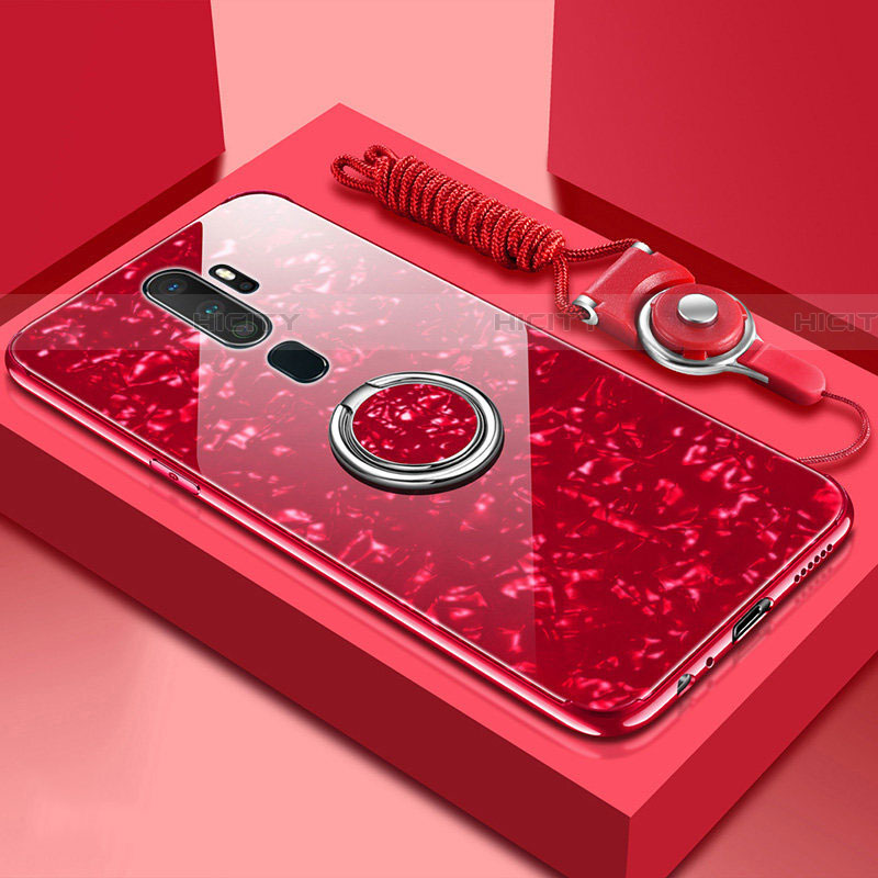 Custodia Silicone Specchio Laterale Cover con Magnetico Anello Supporto A01 per Oppo A9 (2020) Rosso