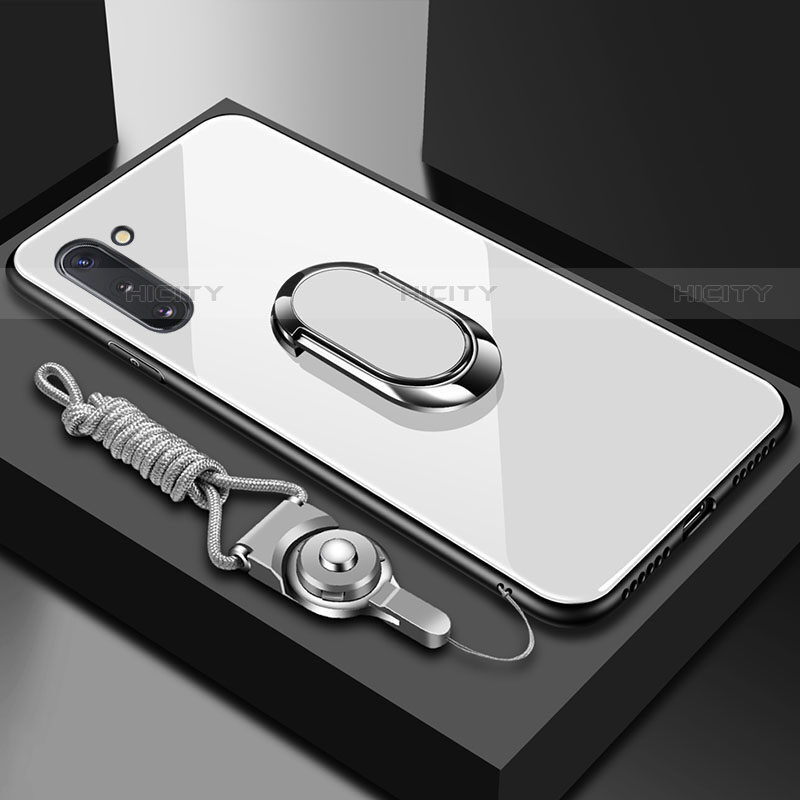Custodia Silicone Specchio Laterale Cover con Magnetico Anello Supporto A01 per Samsung Galaxy Note 10 5G Bianco