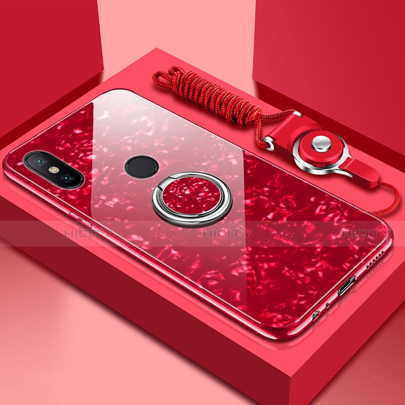 Custodia Silicone Specchio Laterale Cover con Magnetico Anello Supporto A01 per Xiaomi Mi 6X Rosso