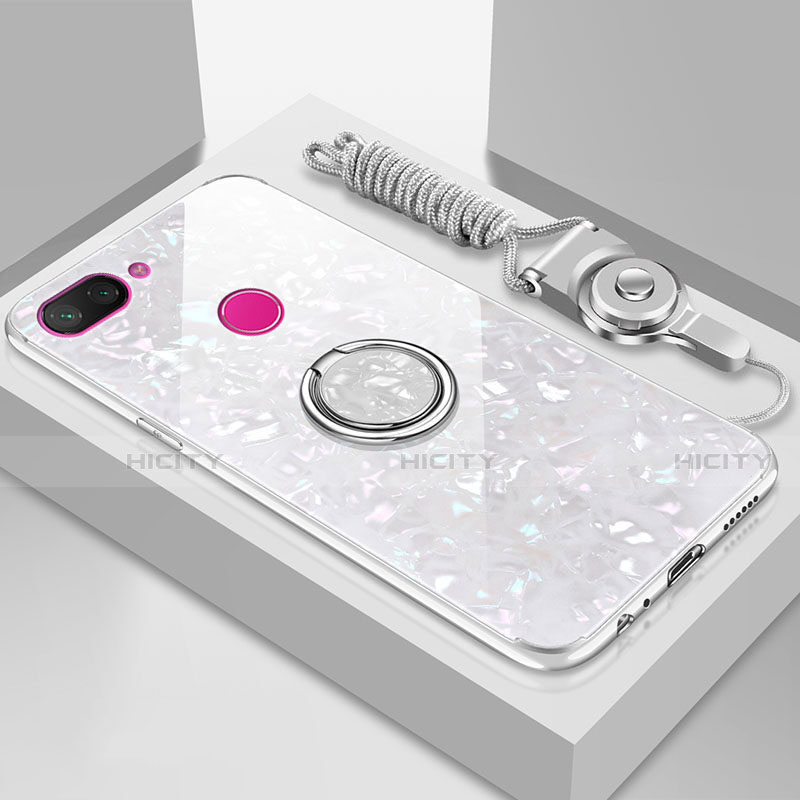 Custodia Silicone Specchio Laterale Cover con Magnetico Anello Supporto A01 per Xiaomi Mi 8 Lite Bianco