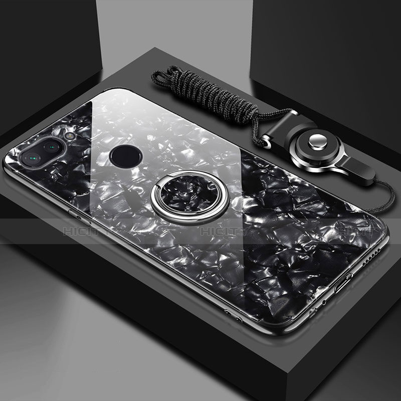 Custodia Silicone Specchio Laterale Cover con Magnetico Anello Supporto A01 per Xiaomi Mi 8 Lite Nero