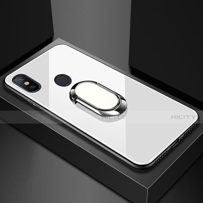 Custodia Silicone Specchio Laterale Cover con Magnetico Anello Supporto A01 per Xiaomi Mi A2 Lite Bianco