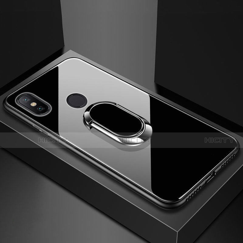Custodia Silicone Specchio Laterale Cover con Magnetico Anello Supporto A01 per Xiaomi Mi A2 Lite Nero