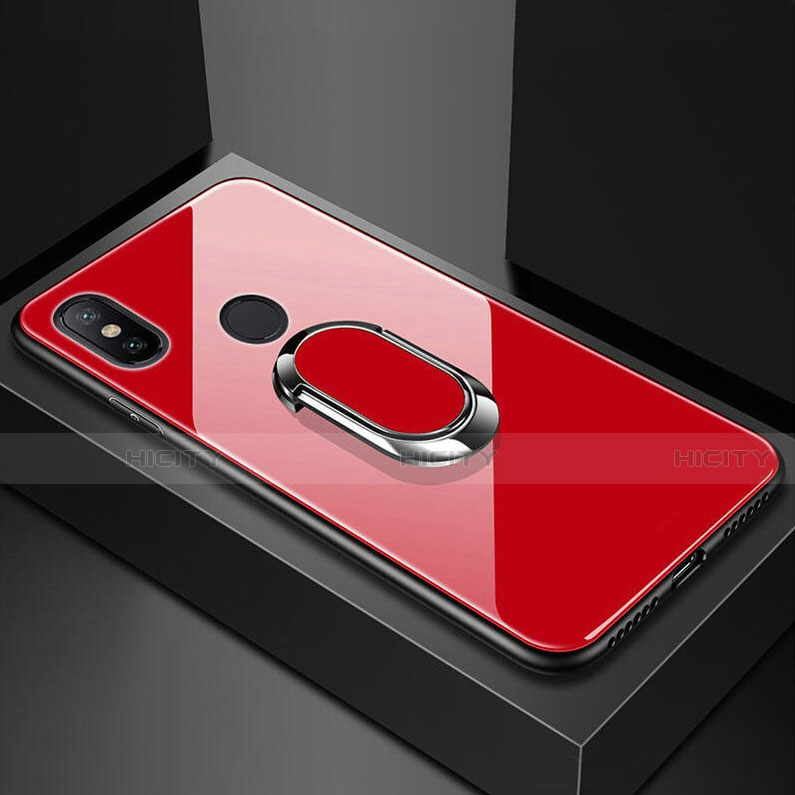 Custodia Silicone Specchio Laterale Cover con Magnetico Anello Supporto A01 per Xiaomi Redmi 6 Pro Rosso