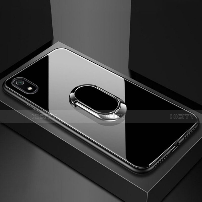 Custodia Silicone Specchio Laterale Cover con Magnetico Anello Supporto A01 per Xiaomi Redmi 7A Nero