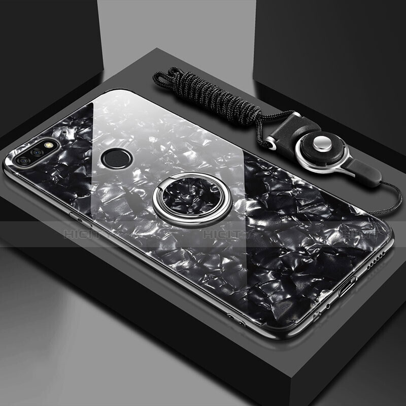 Custodia Silicone Specchio Laterale Cover con Magnetico Anello Supporto M01 per Huawei Enjoy 8e
