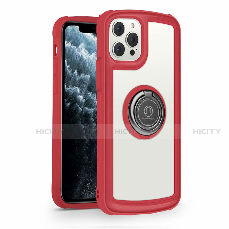 Custodia Silicone Specchio Laterale Cover con Magnetico Anello Supporto N01 per Apple iPhone 12 Pro