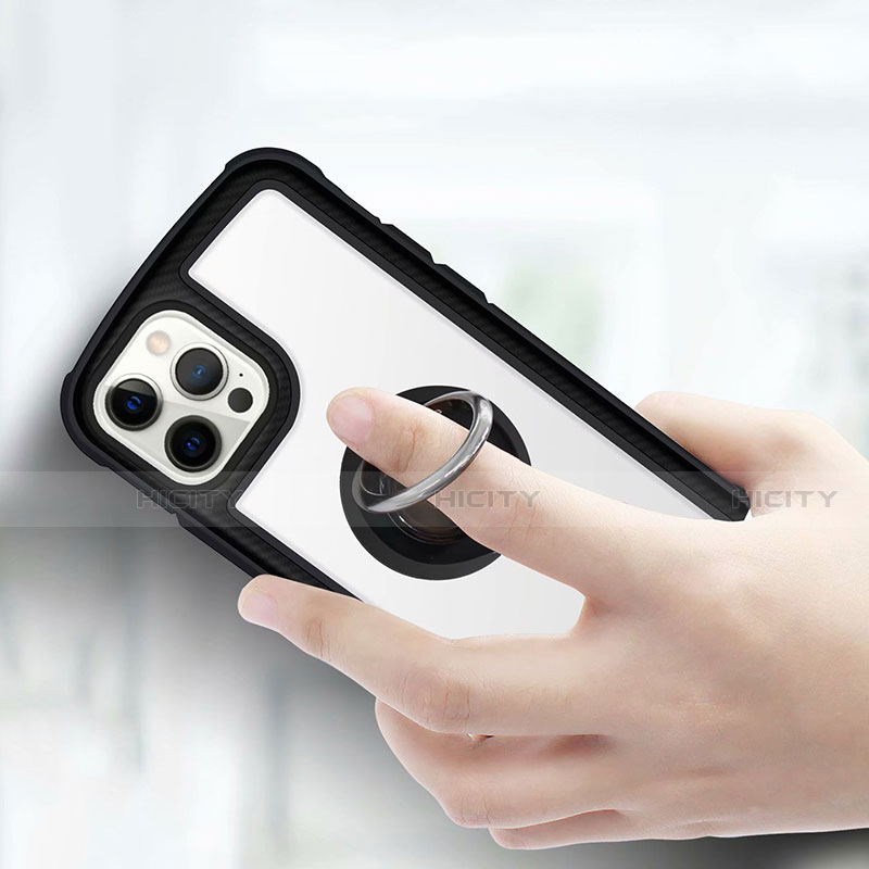 Custodia Silicone Specchio Laterale Cover con Magnetico Anello Supporto N01 per Apple iPhone 12 Pro