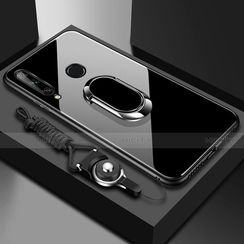 Custodia Silicone Specchio Laterale Cover con Magnetico Anello Supporto per Huawei Enjoy 10 Plus Nero