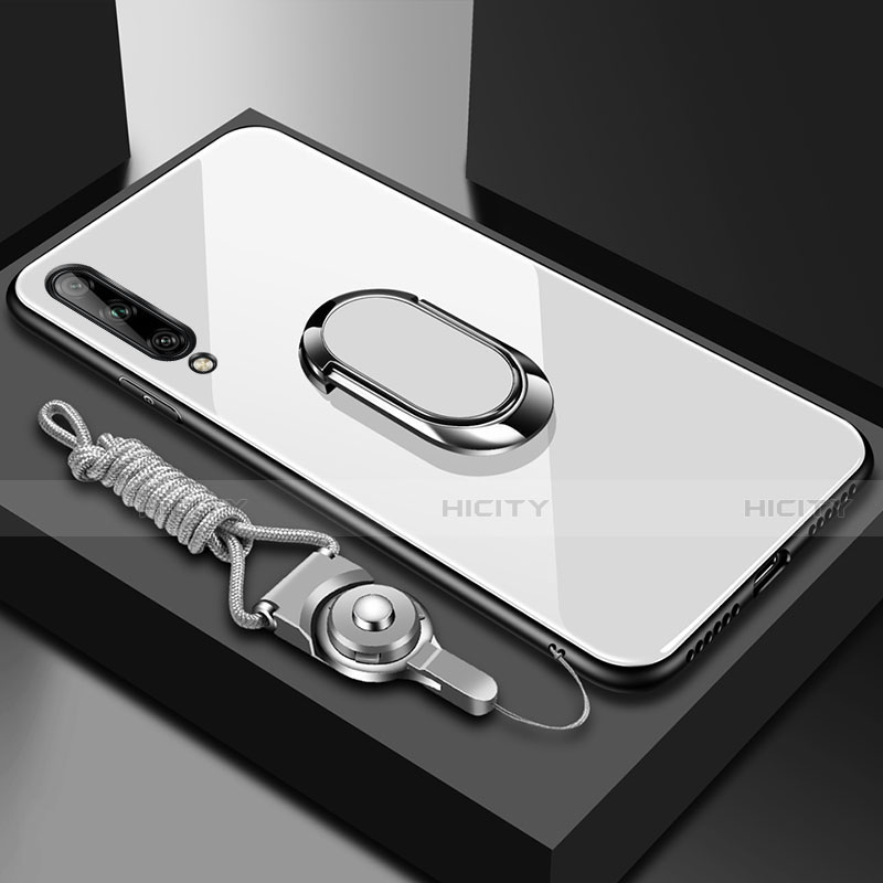Custodia Silicone Specchio Laterale Cover con Magnetico Anello Supporto per Huawei Enjoy 10S Bianco