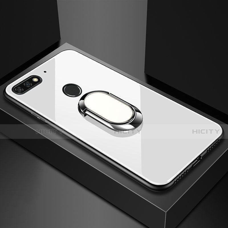 Custodia Silicone Specchio Laterale Cover con Magnetico Anello Supporto per Huawei Enjoy 8e Bianco