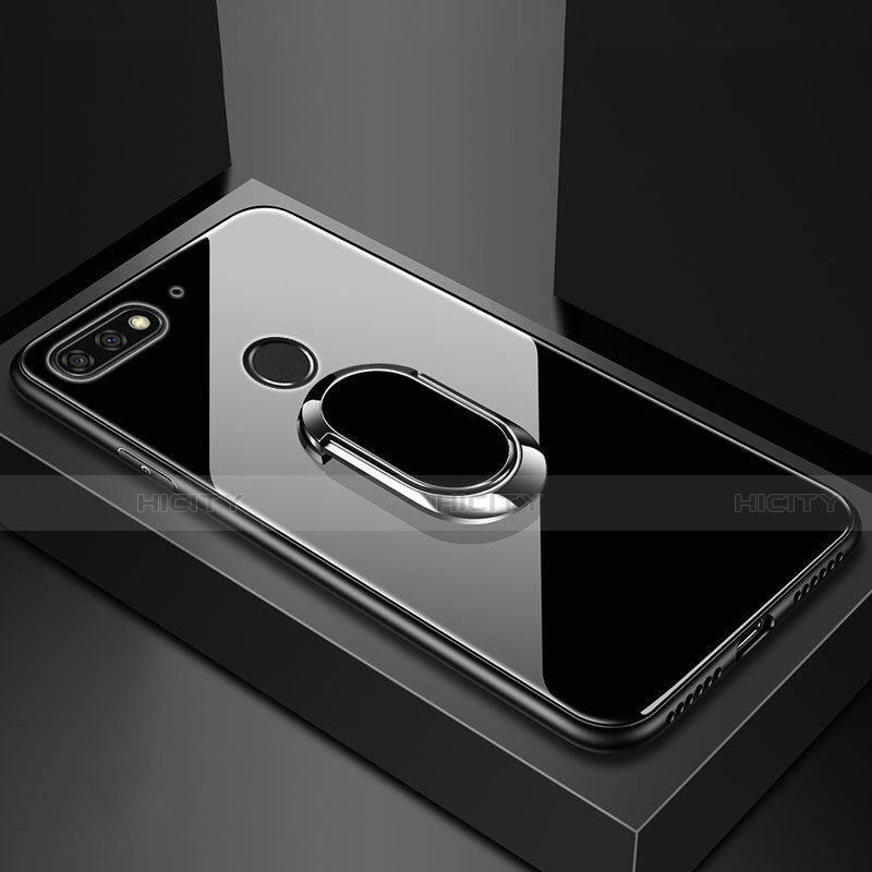 Custodia Silicone Specchio Laterale Cover con Magnetico Anello Supporto per Huawei Enjoy 8e Nero