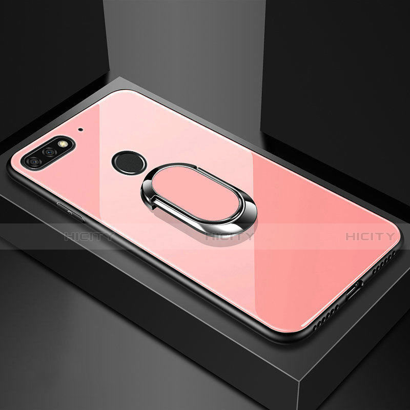 Custodia Silicone Specchio Laterale Cover con Magnetico Anello Supporto per Huawei Enjoy 8e Oro Rosa