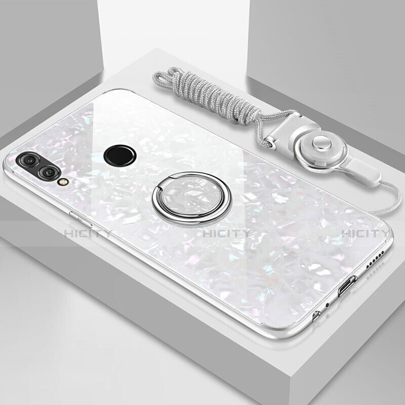 Custodia Silicone Specchio Laterale Cover con Magnetico Anello Supporto per Huawei Enjoy 9 Plus Bianco