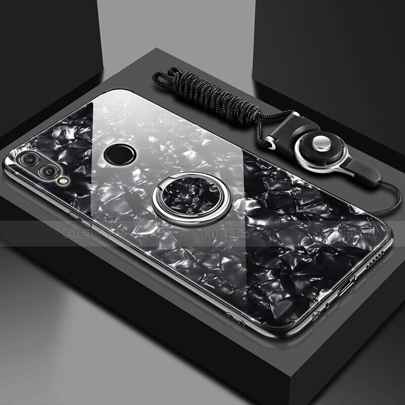Custodia Silicone Specchio Laterale Cover con Magnetico Anello Supporto per Huawei Enjoy 9 Plus Nero