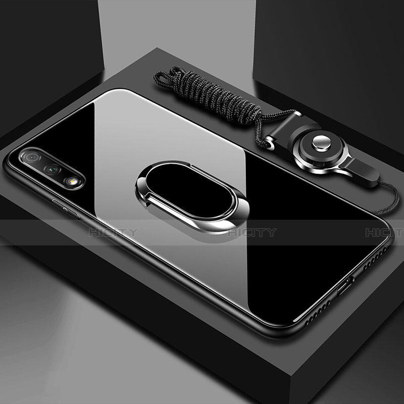 Custodia Silicone Specchio Laterale Cover con Magnetico Anello Supporto per Huawei Honor 9X Nero