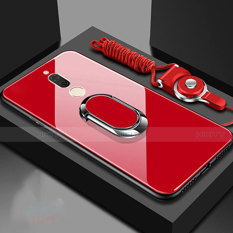 Custodia Silicone Specchio Laterale Cover con Magnetico Anello Supporto per Huawei Mate 10 Lite Rosso