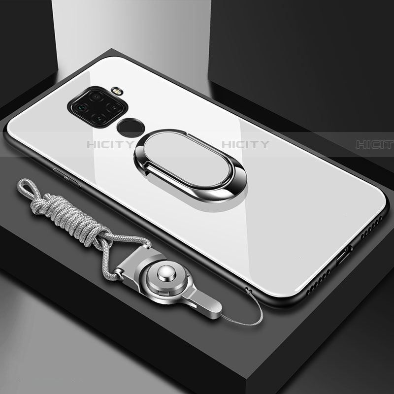 Custodia Silicone Specchio Laterale Cover con Magnetico Anello Supporto per Huawei Mate 30 Lite Bianco