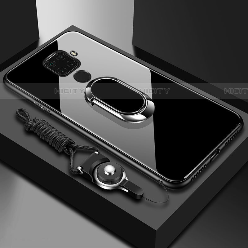 Custodia Silicone Specchio Laterale Cover con Magnetico Anello Supporto per Huawei Nova 5i Pro Nero