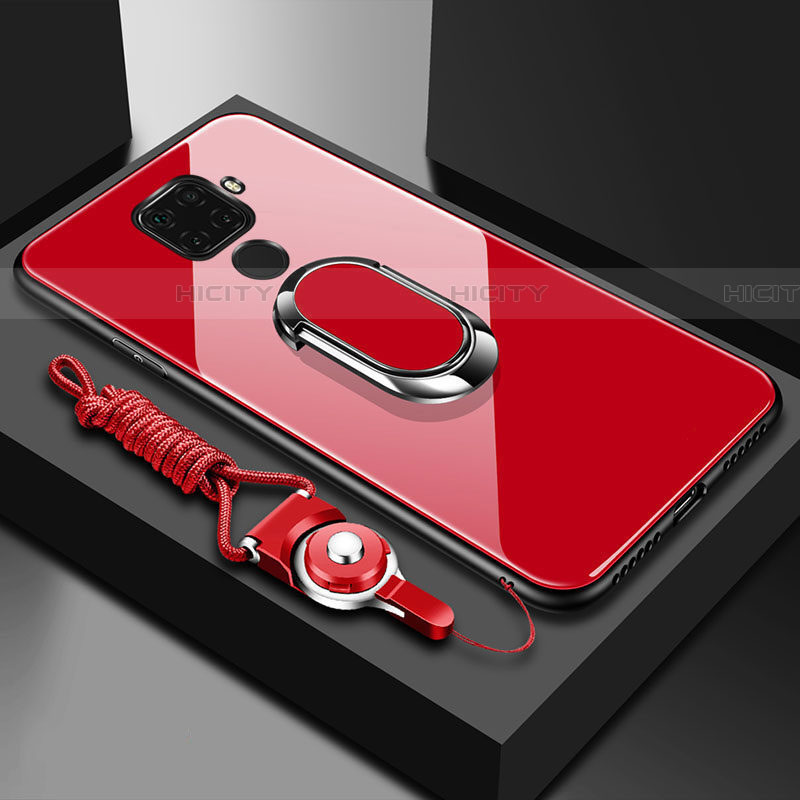 Custodia Silicone Specchio Laterale Cover con Magnetico Anello Supporto per Huawei Nova 5i Pro Rosso