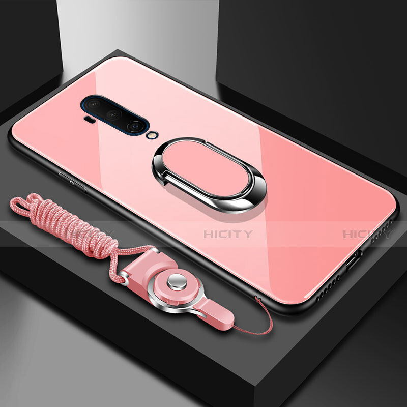 Custodia Silicone Specchio Laterale Cover con Magnetico Anello Supporto per OnePlus 7T Pro 5G Oro Rosa
