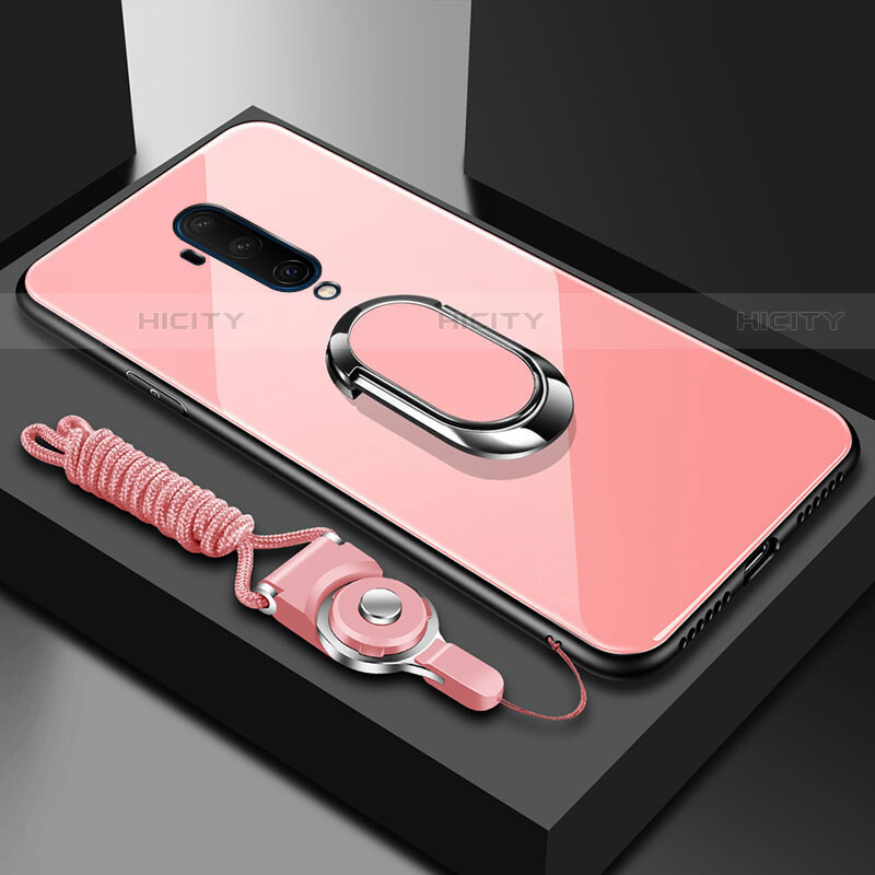 Custodia Silicone Specchio Laterale Cover con Magnetico Anello Supporto per OnePlus 7T Pro Oro Rosa