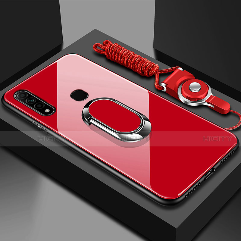 Custodia Silicone Specchio Laterale Cover con Magnetico Anello Supporto per Oppo A8 Rosso
